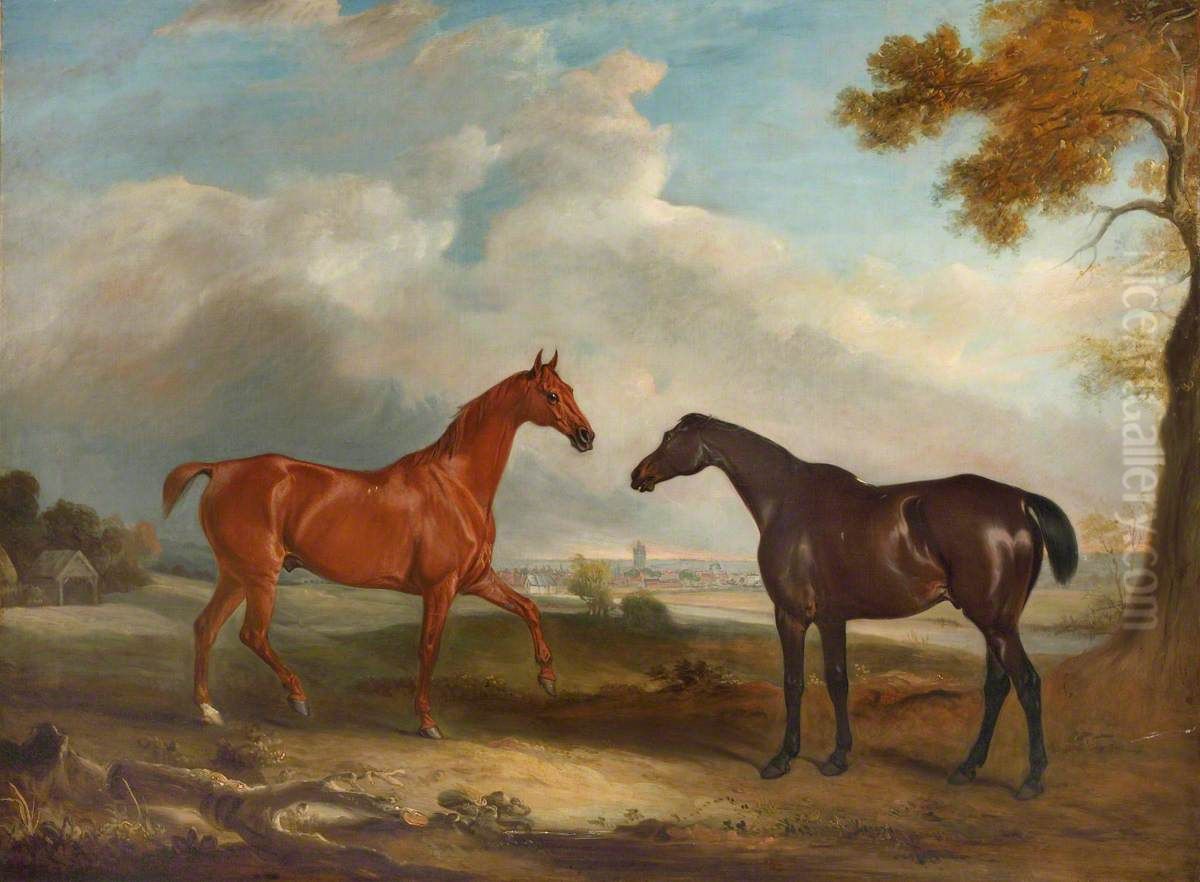 Two Hunters called 'Cock Robin' and 'Langar' Oil Painting by John Ferneley
