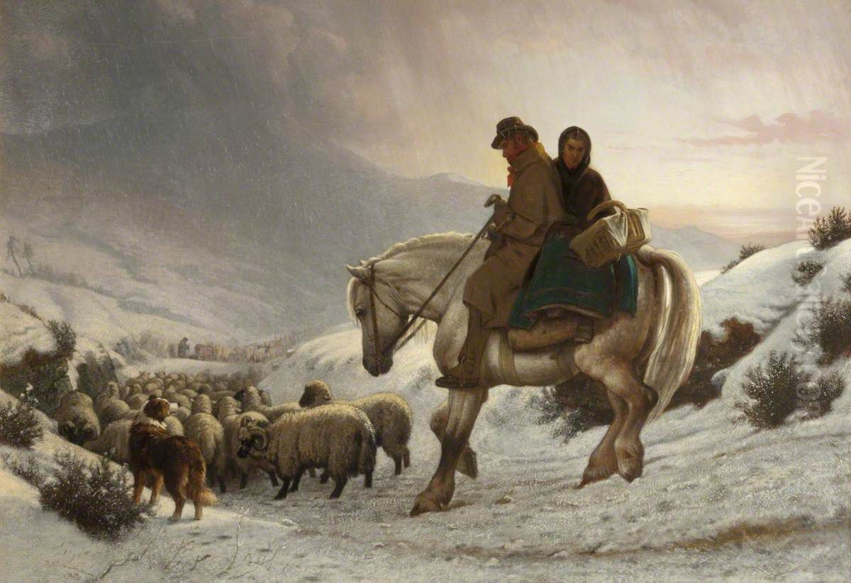 A Winter Landscape Oil Painting by Henry Hetherington Emmerson