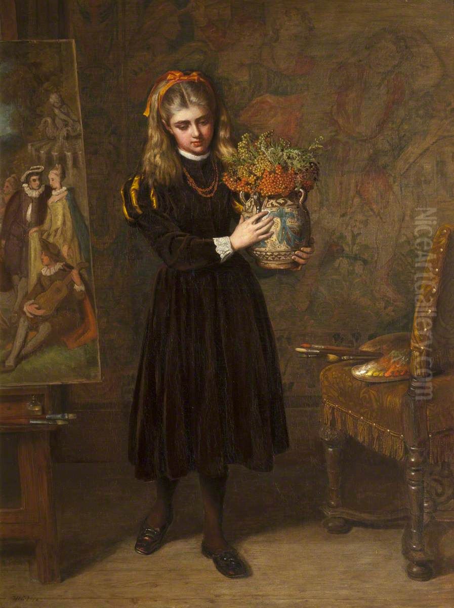 A Young Girl with Flowers Oil Painting by Henry Hetherington Emmerson