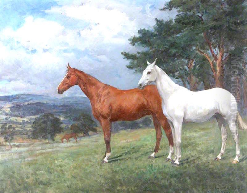 a Chestnut and a Grey Hunter Oil Painting by Evelyn Blacklock