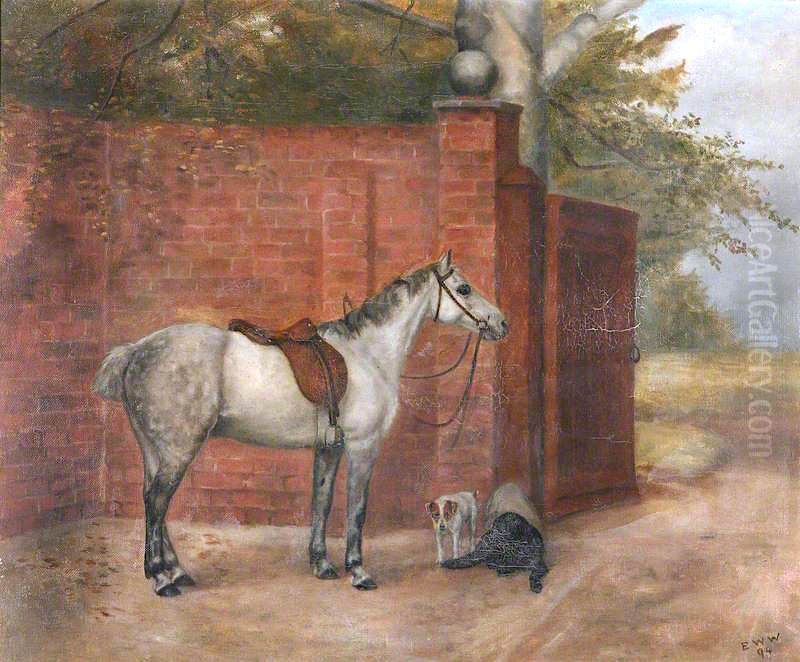 A Dapple-grey Horse with Dogs Oil Painting by Evelyn Blacklock