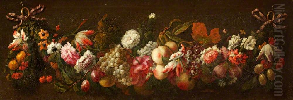 Garlands of Flowers and Fruit Oil Painting by Jean-Baptiste Monnoyer