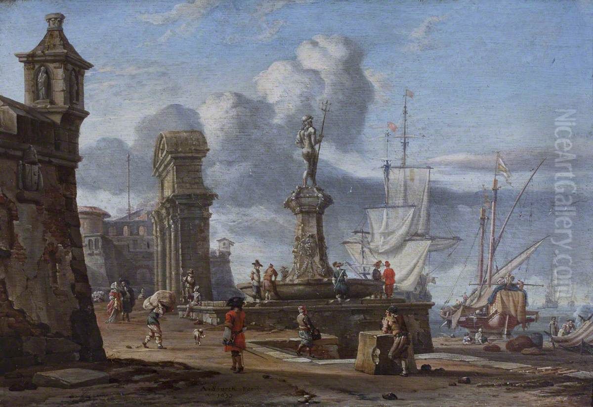 Capriccio of the Grand Harbour, Valletta, Malta Oil Painting by Abraham Storck