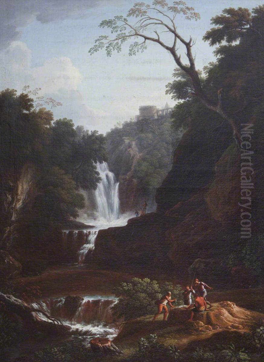 Capriccio of a Waterfall with the Tomb of Cecilia Metella Oil Painting by Giovanni Battista Busiri
