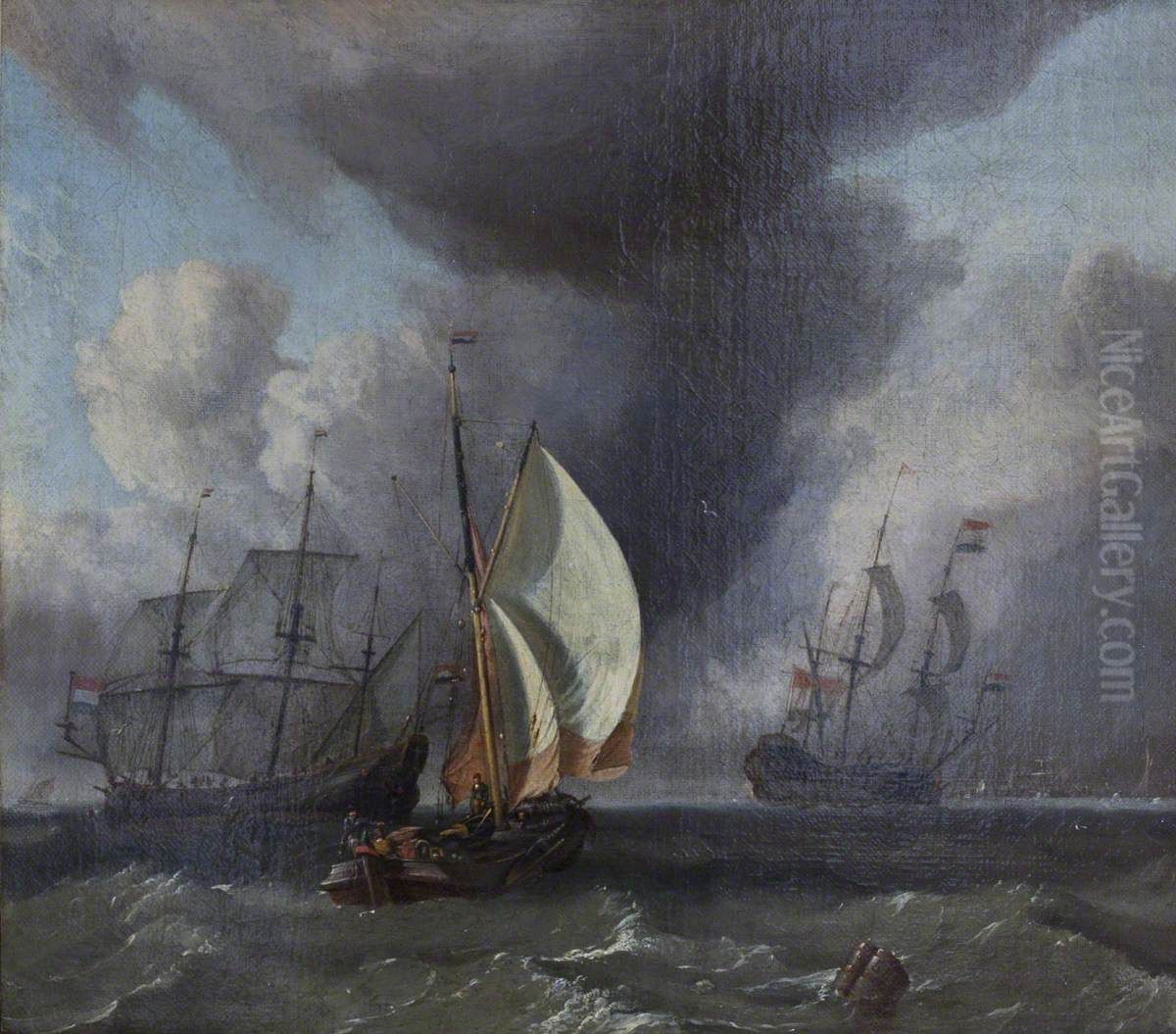 Dutch Shipping in Choppy Seas Oil Painting by Ludolf Bakhuizen