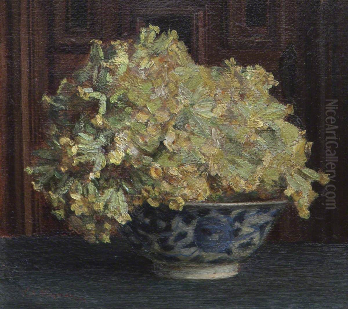 Cowslips in a Blue and White Bowl Oil Painting by Theodore Blake Wirgman