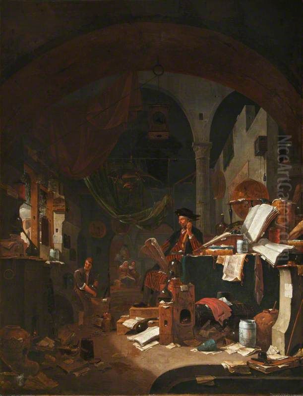 An Alchemist Oil Painting by Thomas Wijck