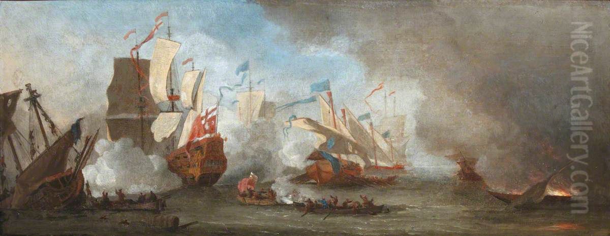 A Sea Battle Oil Painting by Willem van de Velde the Younger