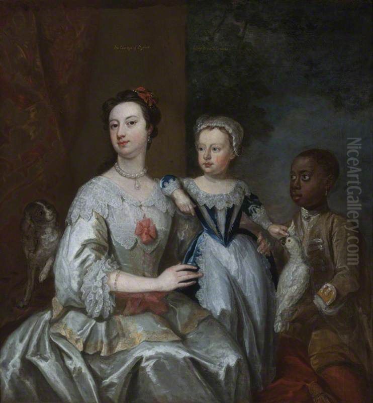Lady Grace Carteret, Countess of Dysart (1713-1755) with a Child (possibly Lady Frances Tollemache [1738 - 1807]), a Black Servant, Cockatoo and Spaniel Oil Painting by Eccardt, John Giles