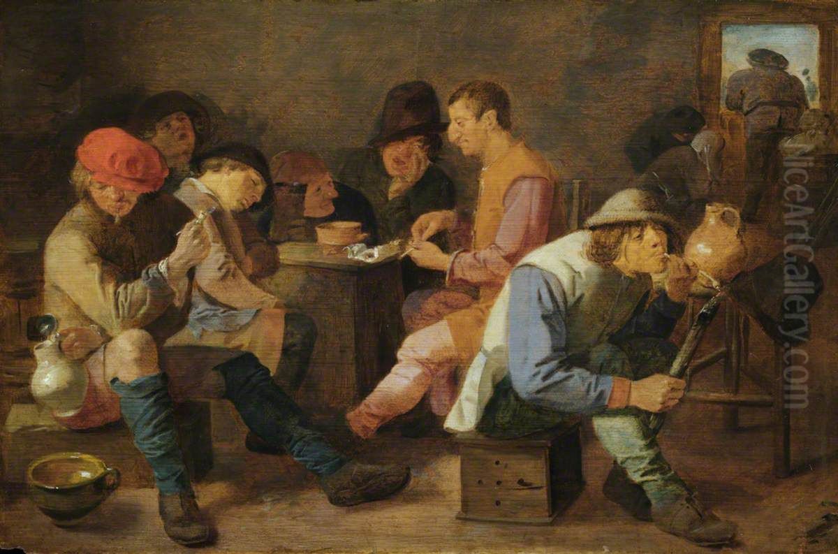 Boors Smoking and Drinking Oil Painting by Adriaen Brouwer