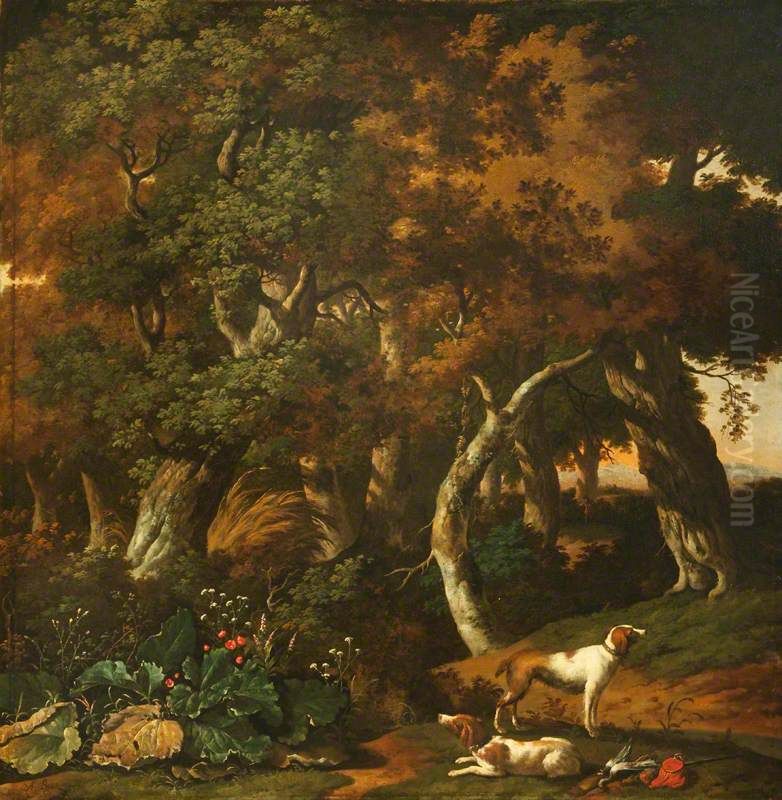 Landscape with Two Hunting Dogs Oil Painting by Abraham Begeyn