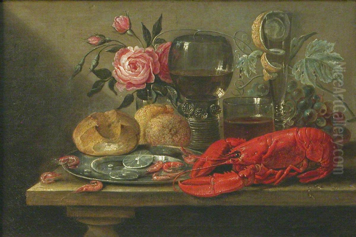 A Still Life with Lobster Oil Painting by Jan van den Hecke