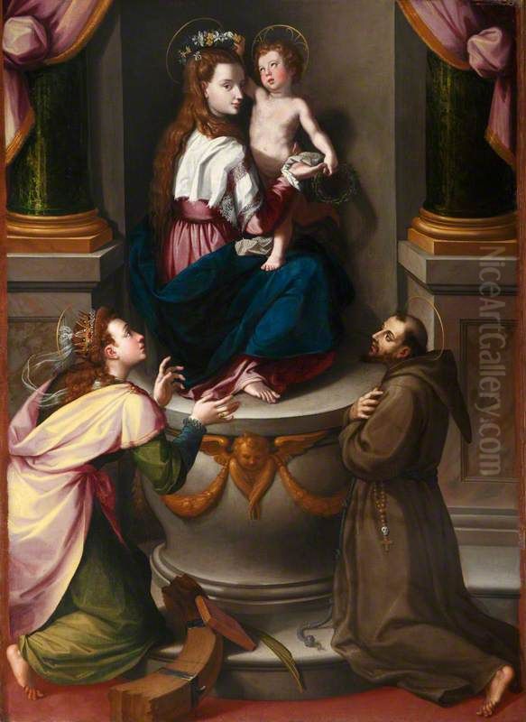 The Madonna and Child with Saint Catherine of Alexandria and Saint Francis of Assisi Oil Painting by Alessandro Allori