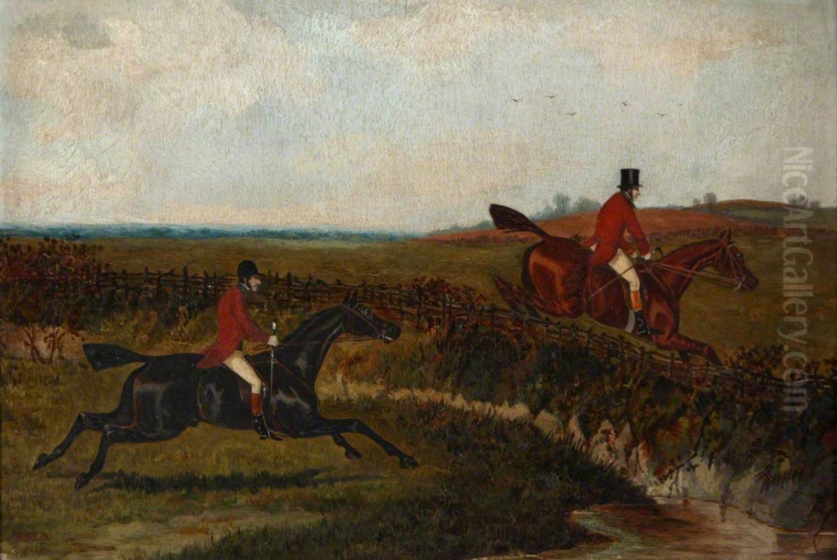 Two Huntsmen Riding Oil Painting by Randolph Caldecott