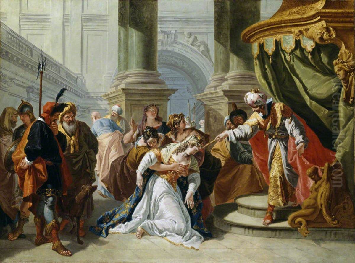 Esther fainting before King Ahasuerus Oil Painting by Francesco Fontebasso