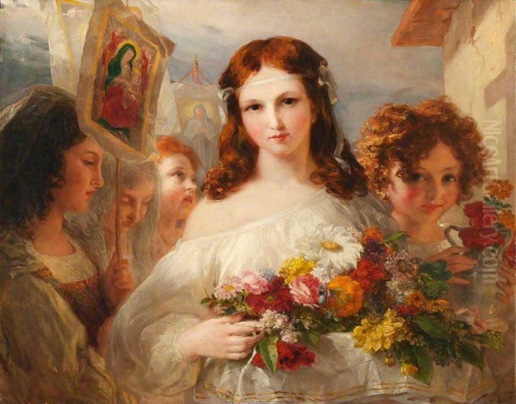 Flower Girls of Naples Oil Painting by Thomas Uwins