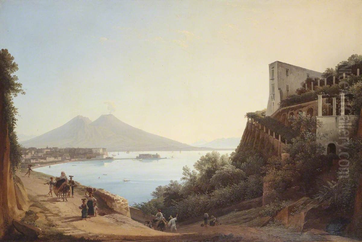 View of Naples with Castel dell'Ovo and Mount Vesuvius seen from the Salita di San' Antonio Oil Painting by Franz Ludwig Catel