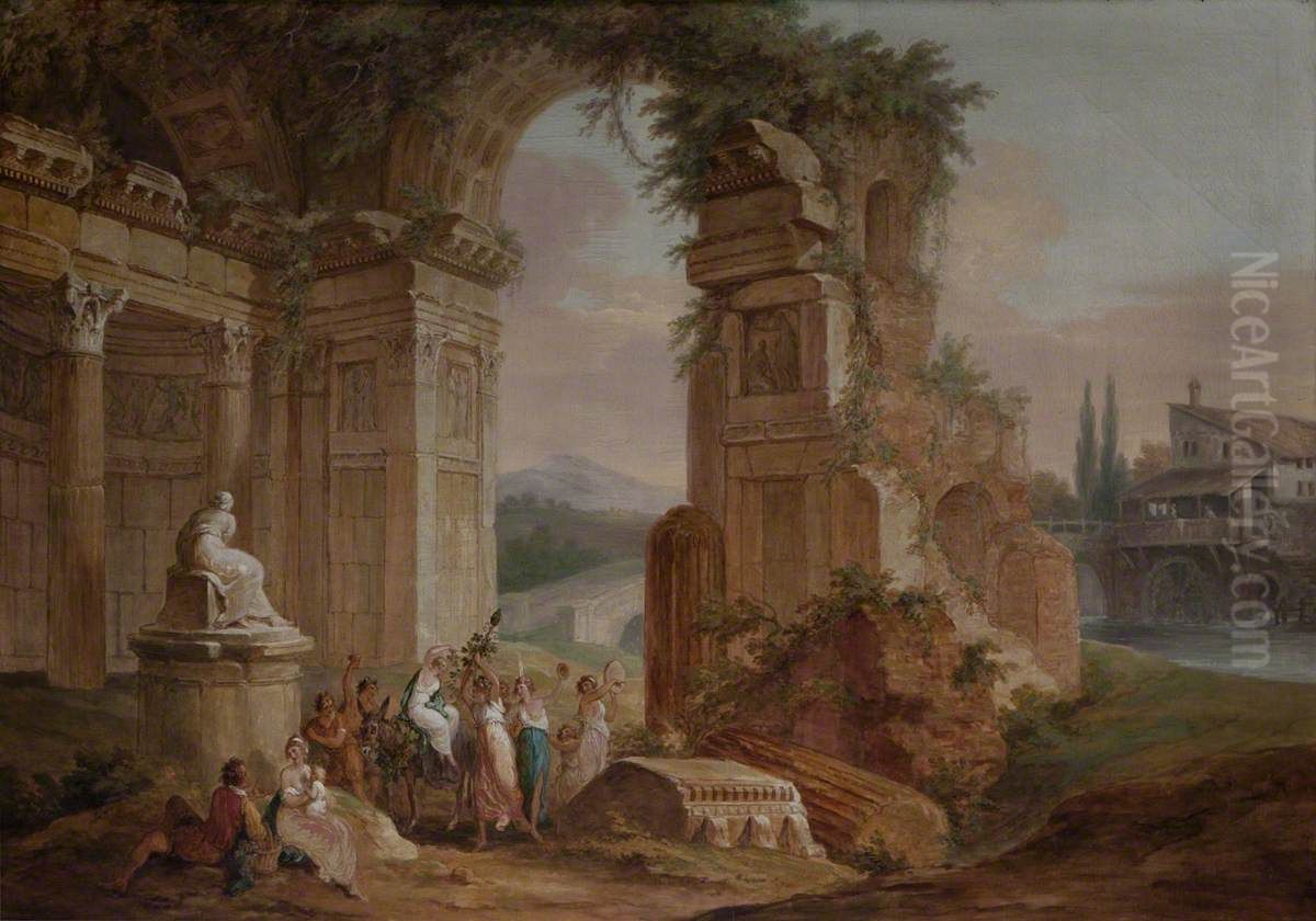 Classical Ruins Oil Painting by William Hamilton