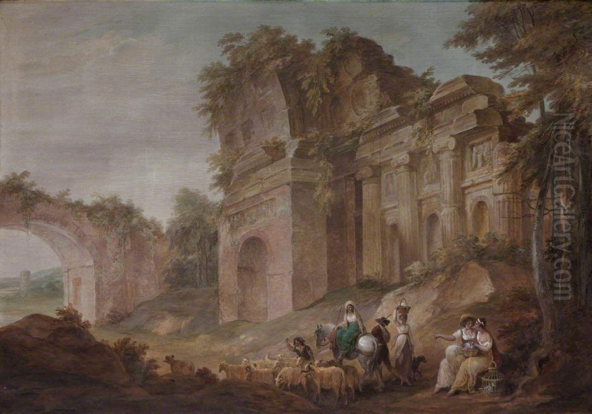 Classical Ruins Oil Painting by William Hamilton