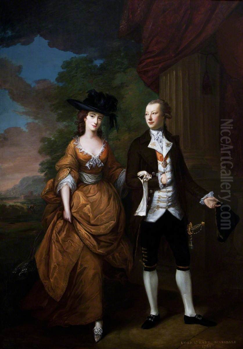 Nathaniel Curzon, 1st Baron Scarsdale (1726-1804) and his Wife Lady Caroline Colyear, Lady Scarsdale (1733-1812), walking in the Grounds at Kedleston Oil Painting by Nathaniel Hone