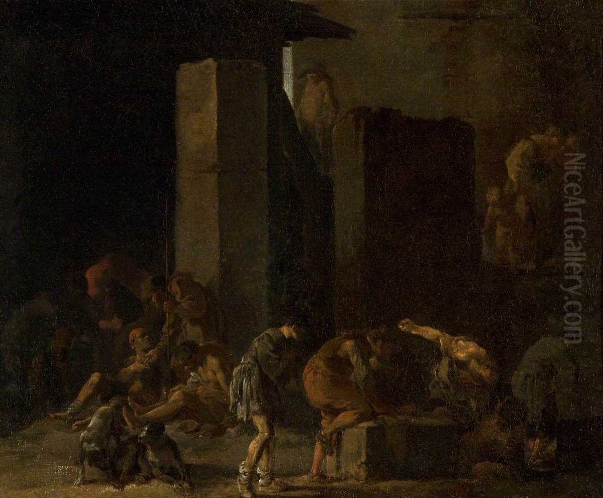 Thieves Gaming Oil Painting by Pieter van Laer