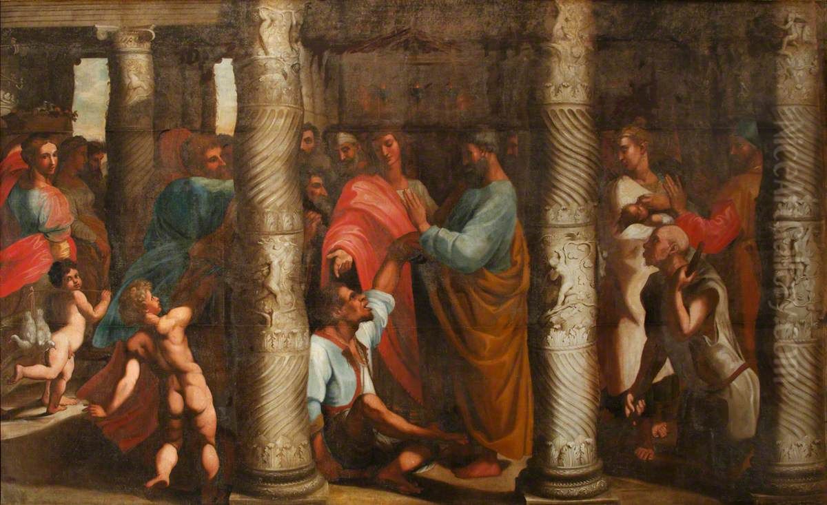 Healing of the Lame Man (after Raphael) Oil Painting by Daniel Mijtens
