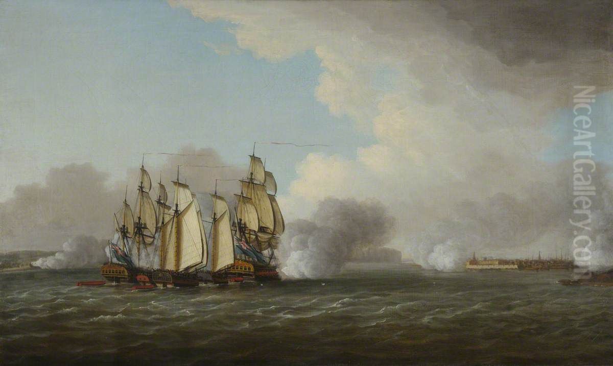 The Passage of the Hudson River, 13 July 1776 Oil Painting by Dominic Serres