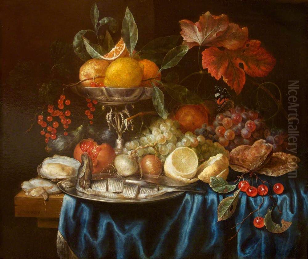 Fruit and Herring on a Table Oil Painting by Joris Van Son