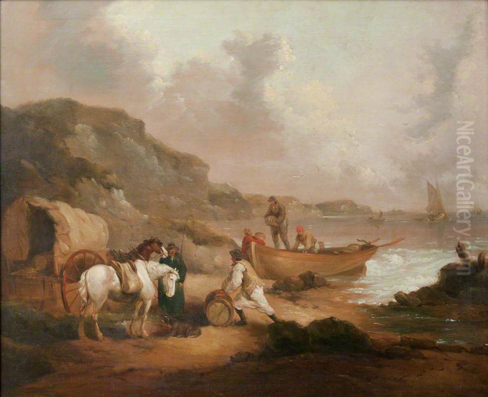 Smugglers on a Beach Oil Painting by George Morland