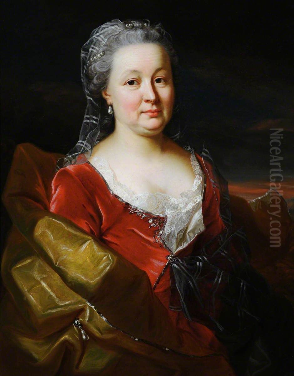 Jeanne Esther Dunz, Madame le Baronne d'Hervart (c.1707-79) Oil Painting by Jakob Emanuel Handmann