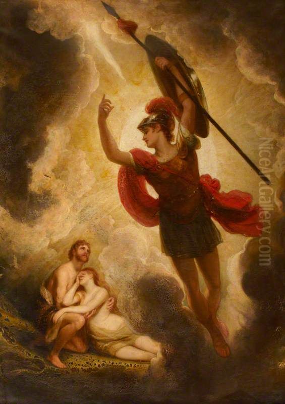 The Archangel Michael leaving Adam and Eve, after having conducted them out of Paradise Oil Painting by Thomas Phillips