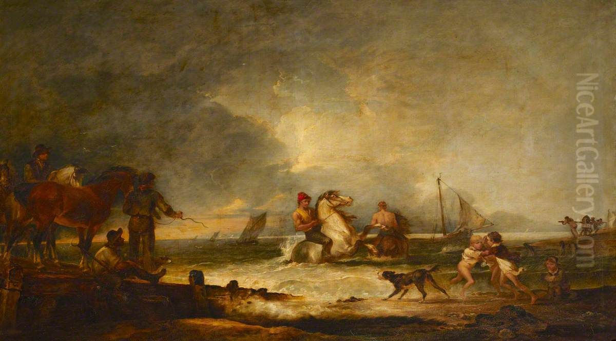 Swimming Horses at Brighton Oil Painting by Francis Bourgeois