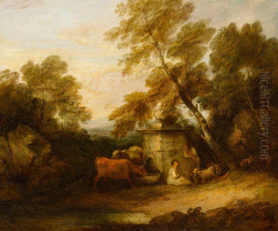 Cattle at a Fountain Oil Painting by Thomas Gainsborough