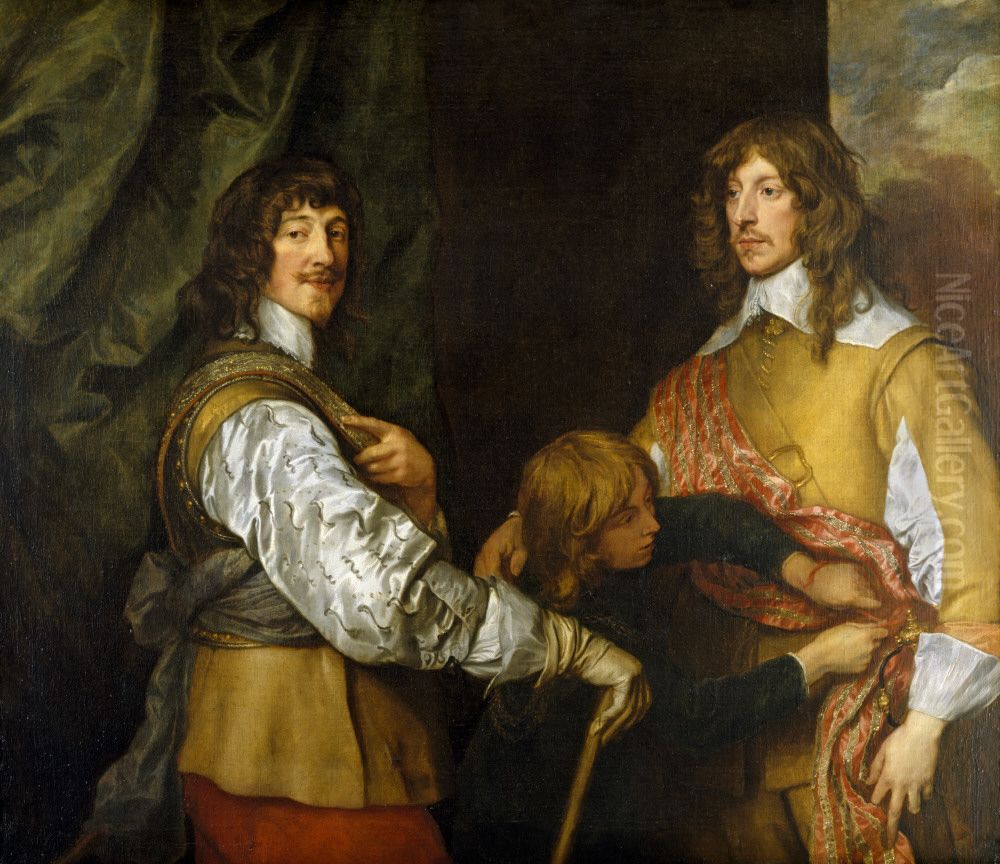 Mountjoy Blount, 1st Earl of Newport (1597-1665), Lord George Goring (1608-1657) and a Page Oil Painting by Sir Anthony Van Dyck