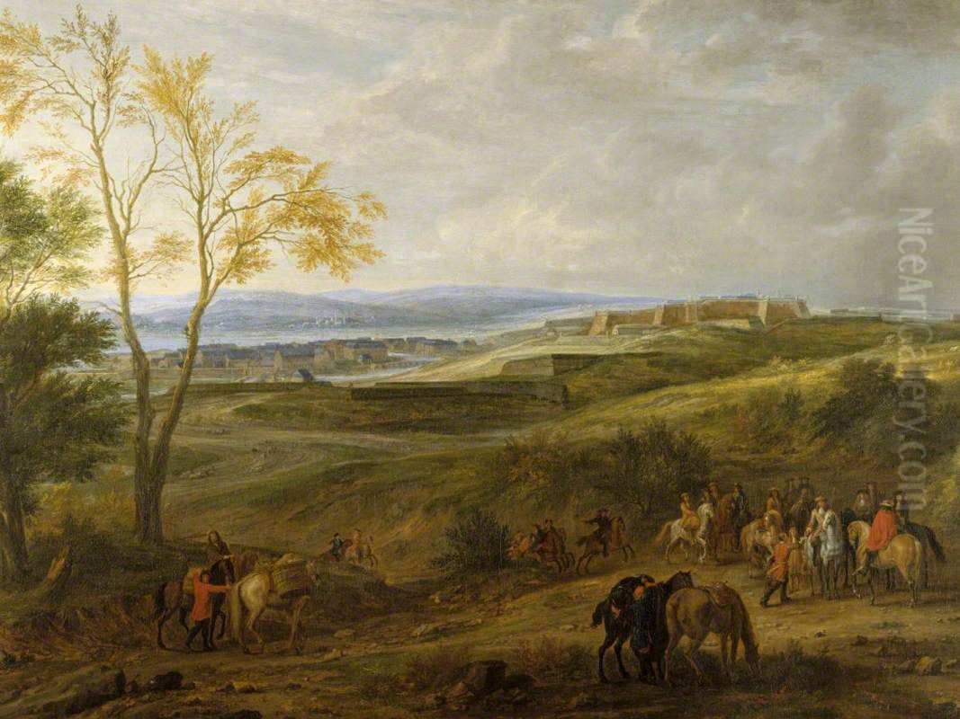 King Louis XIV, King of France (1638-1715) at Charleroi Oil Painting by Adam Frans van der Meulen