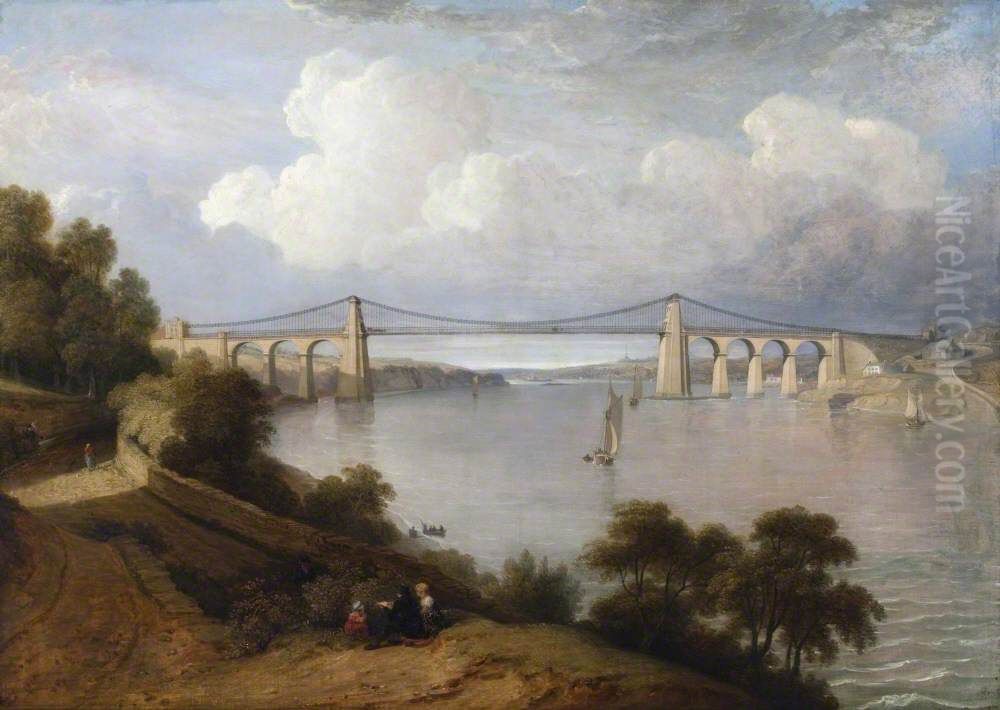 The Menai Bridge Oil Painting by George Arnald