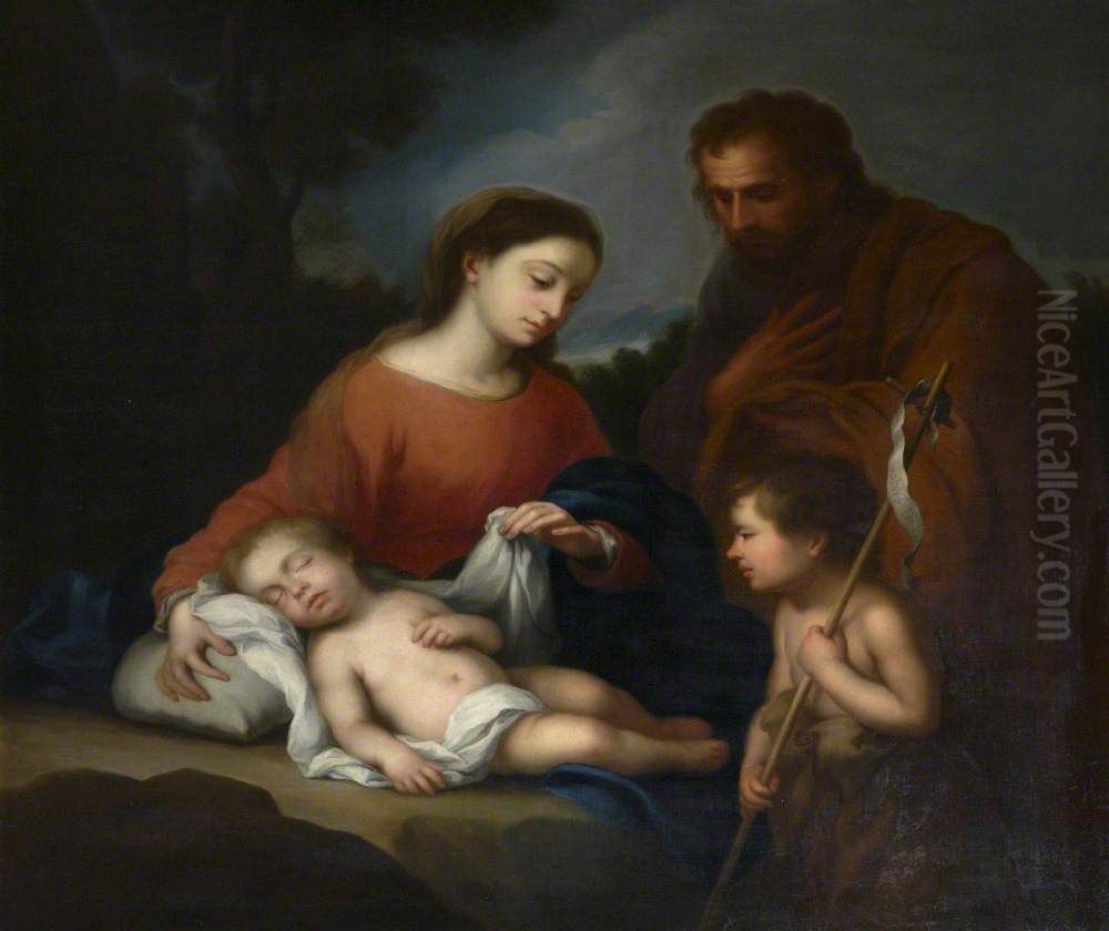 The Holy Family (after  Murillo) Oil Painting by Agustin Esteve