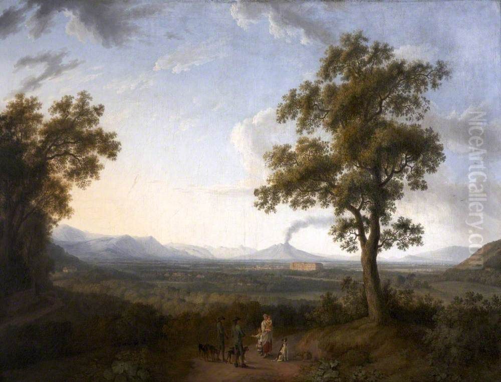 View of the Plain of Caserta seen from the Royal Belvedere with Vesuvius in the distance Oil Painting by Jacob Philipp Hackert