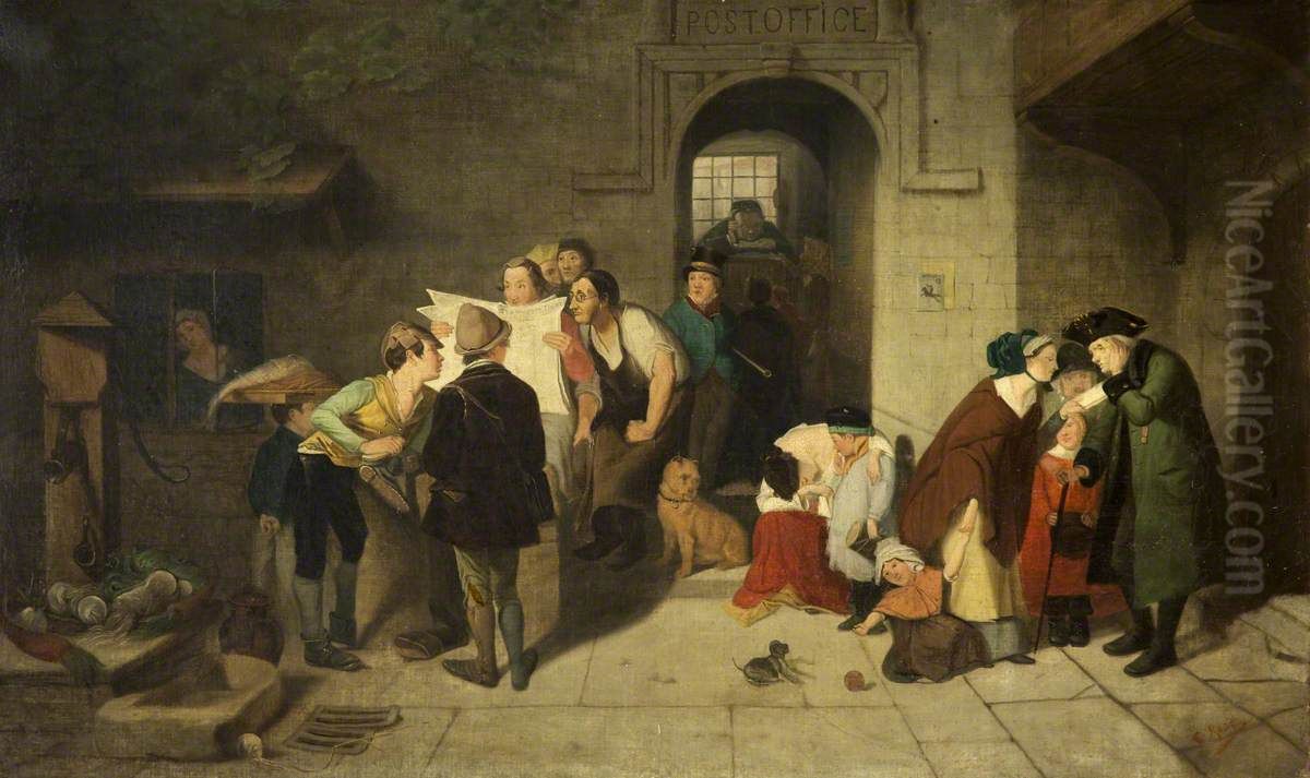 A Scene outside a Post Office Oil Painting by Edward Villiers Rippingille