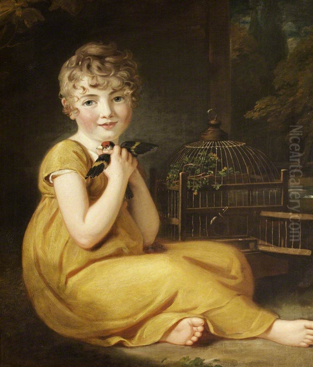 A Child with a Goldfinch Oil Painting by Woodforde, Samuel