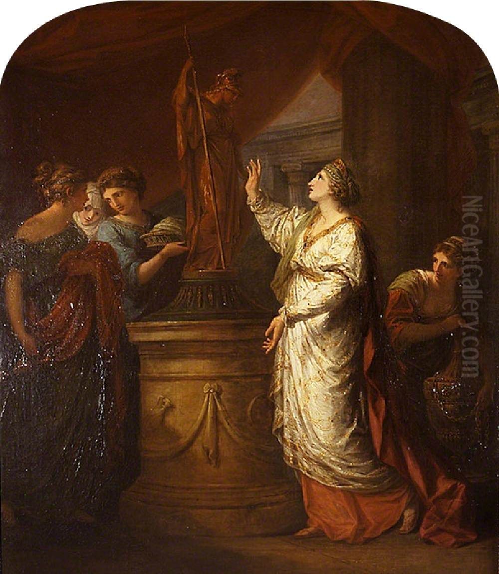 Penelope sacrificing to Minerva for the Safe Return of  her Son, Telemachus Oil Painting by Angelica Kauffmann
