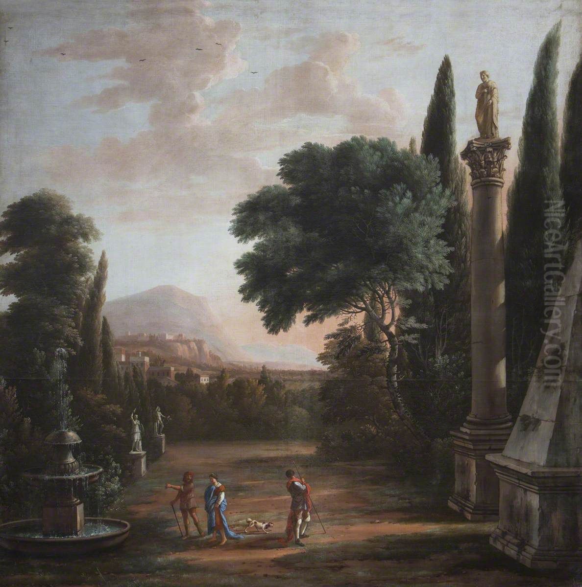 Figures in a Classical Garden Oil Painting by Hendrick Danckerts