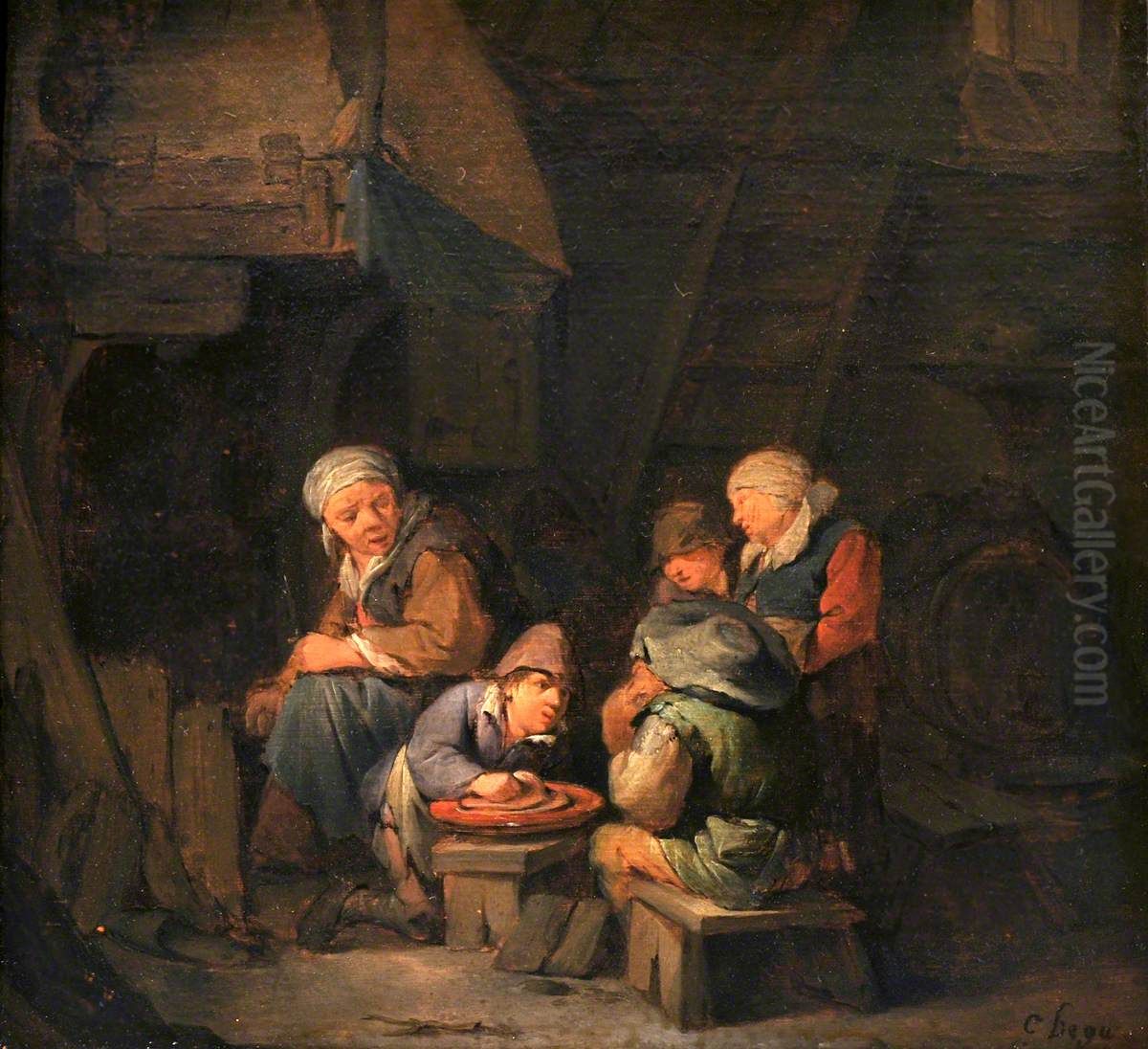 A Cottage Interior with Peasants Oil Painting by Cornelis Pietersz Bega