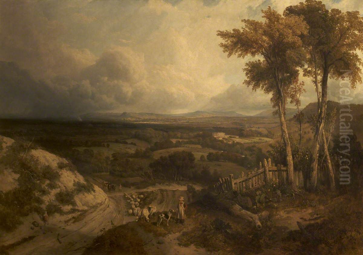 A View near Devizes, with Stoke Park, Erlestoke or Earl Stoke Park in the Middle Distance Oil Painting by Clarkson Frederick Stanfield