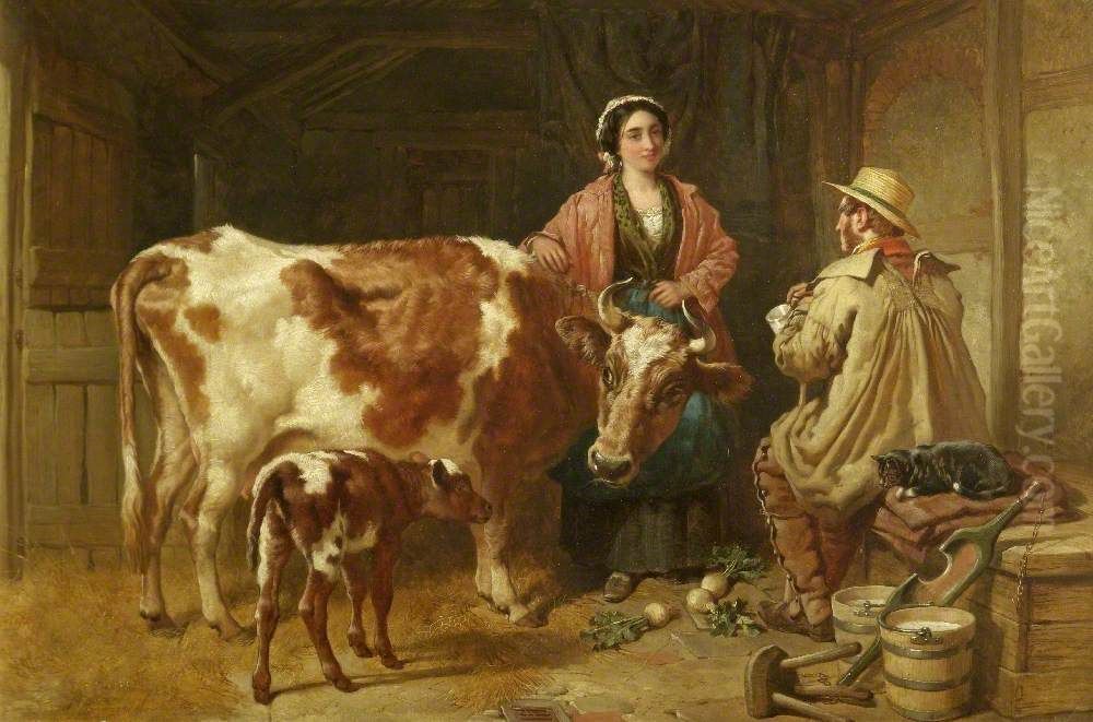 A Chat with the Milkmaid Oil Painting by John Frederick Herring, Sr.
