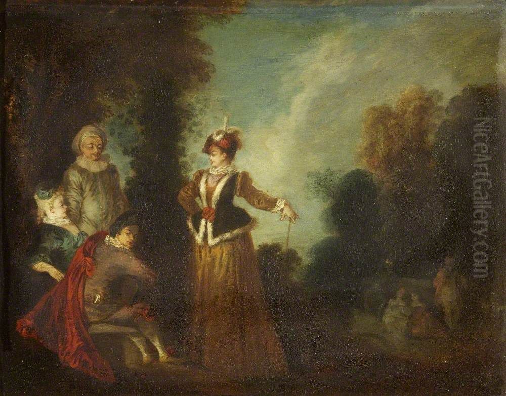 Fete champetre or L'Aventuriere Oil Painting by Jean-Antoine Watteau