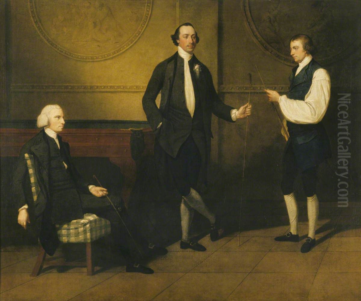 Reverend Charles Everard Booth DD (c.1726-1792), Captain Griffith Booth, RN, and an Unidentified Man playing Billiards Oil Painting by John Hamilton Mortimer