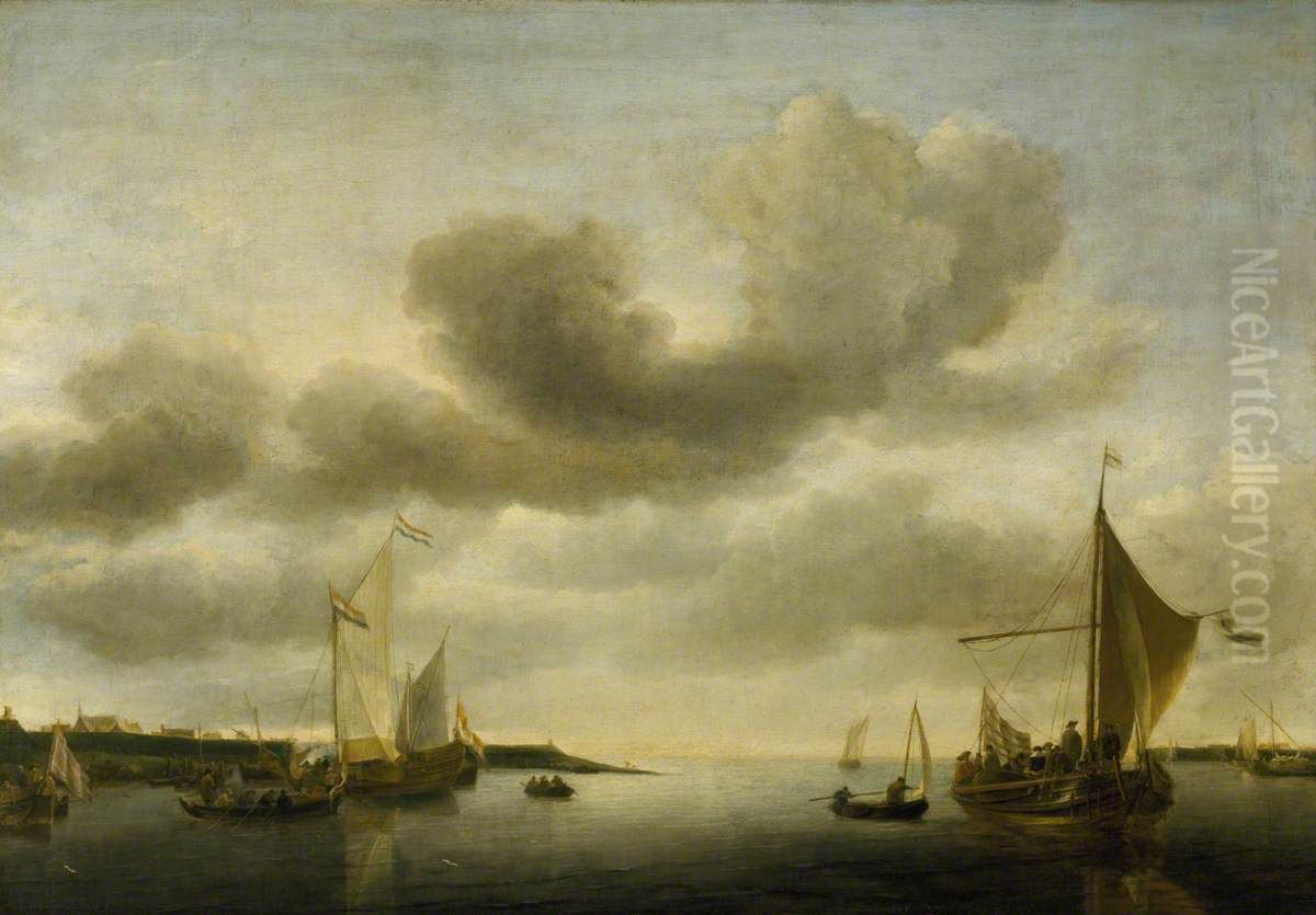 A River Estuary Oil Painting by Jan Van De Cappelle