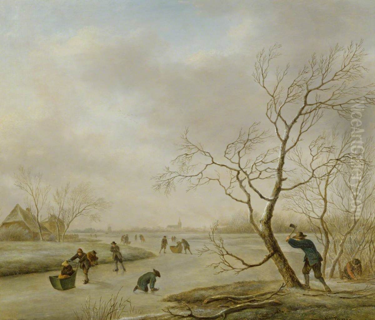 A Winter Landscape Oil Painting by Johannes Christiaan Janson