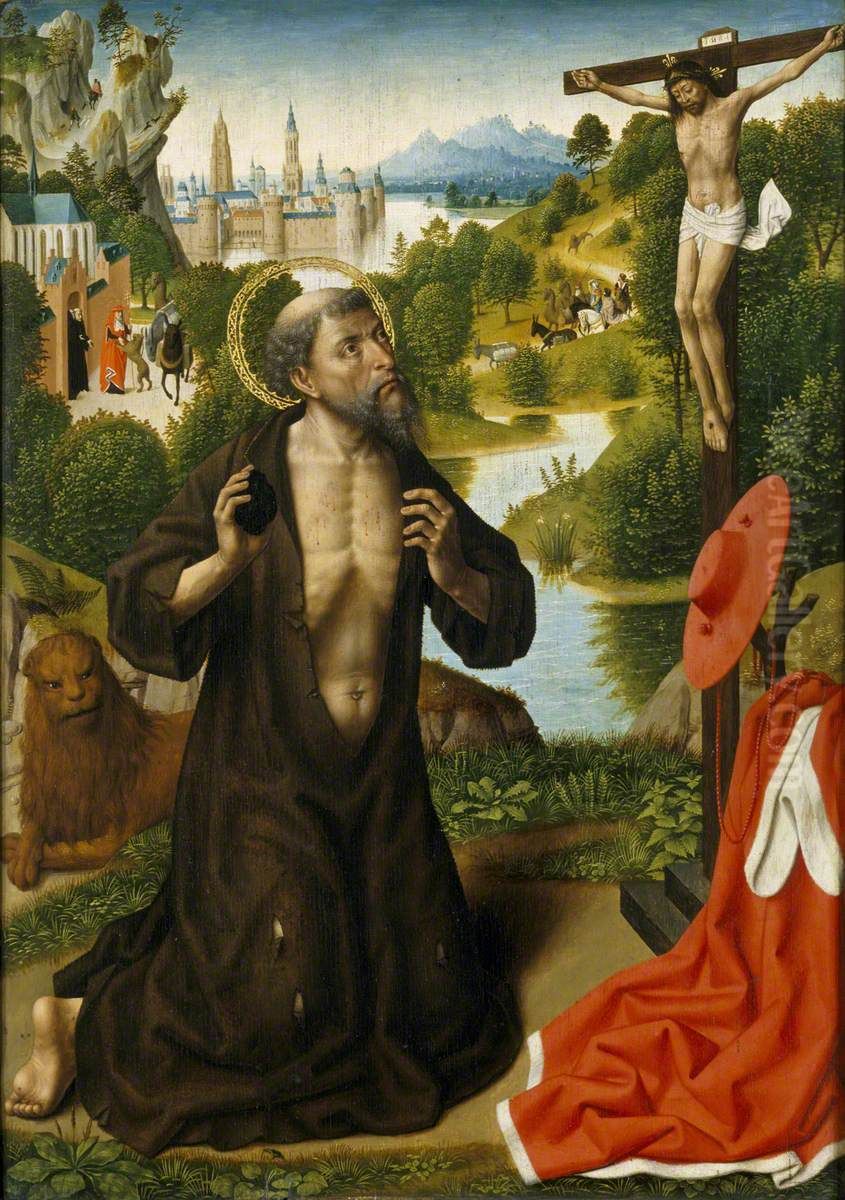 Saint Jerome in a Landscape Oil Painting by Master Of The Legend Of Saint Lucy